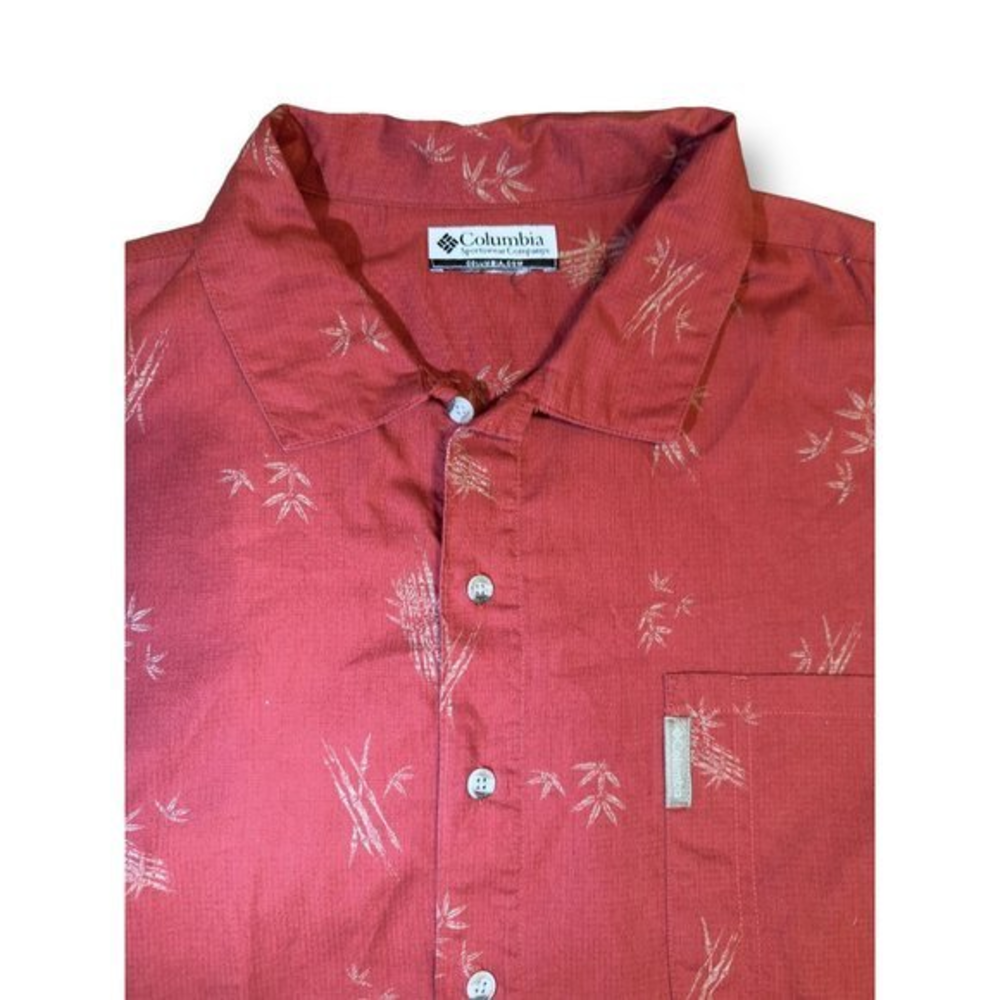 Columbia Button Up Shirt Mens XL Orange Bamboo Print Fishing Adult